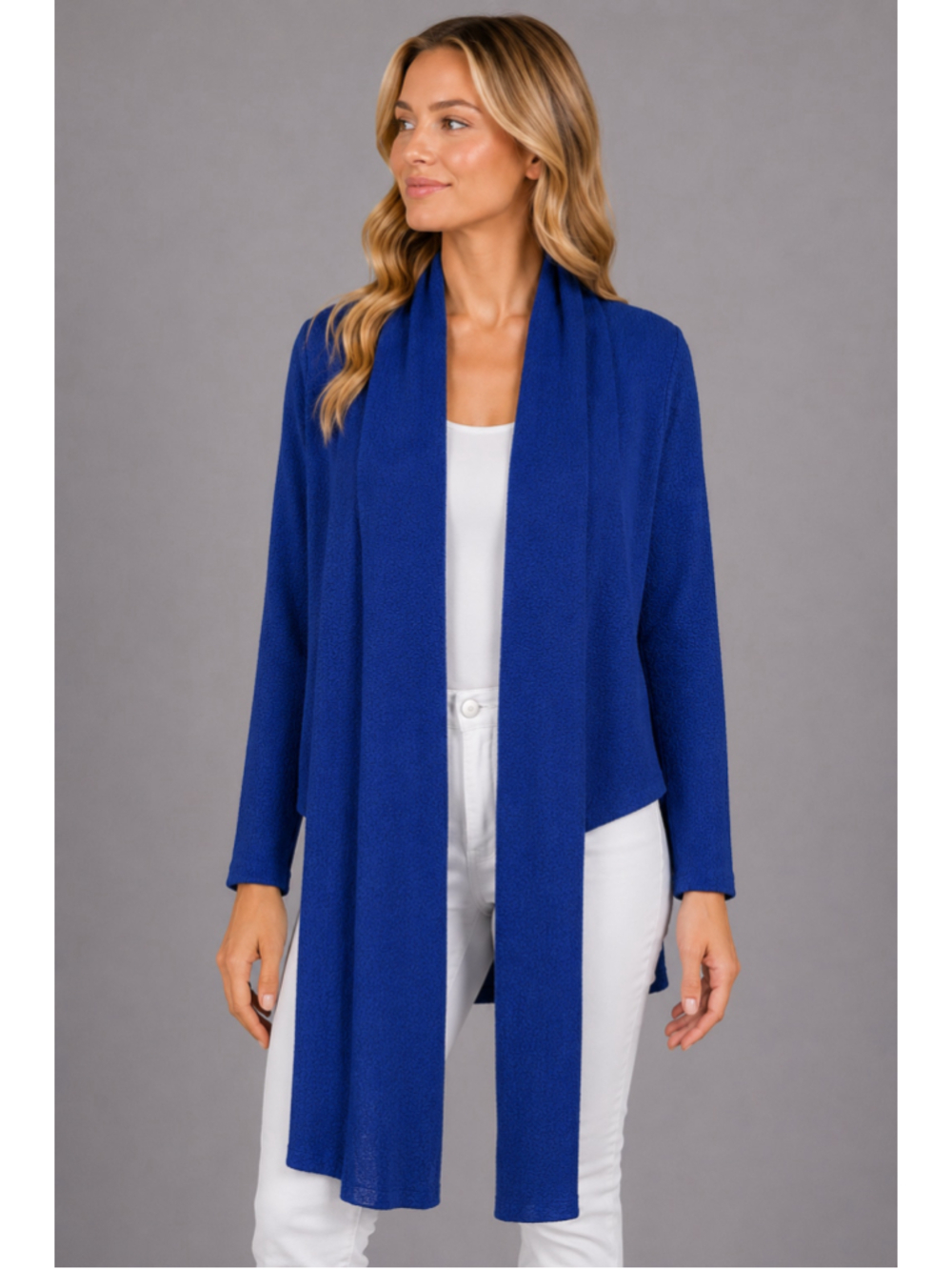 Chico's Travelers Crinkle Knit Cardigan Blue Crush Open Front Duster Size 3 XL